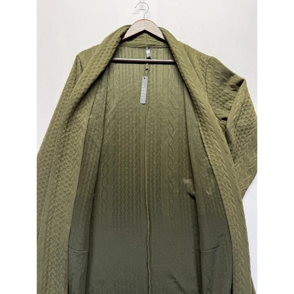 Made by Johnny Cardigan Sweater Womens Large Olive Green Cable Knit Open Front